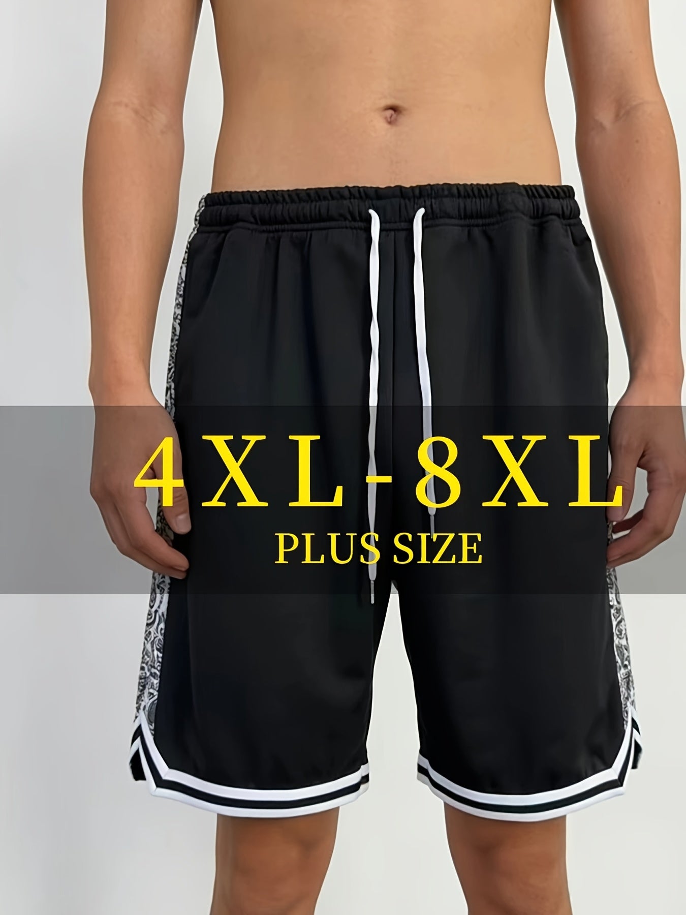 Men's Plus Size Summer Shorts | Striped And Side Coconut Pattern Embroidery, Fashionable And Versatile for Street, Sports, Casual Wear, PLUS SIZE