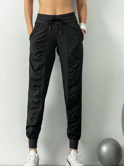 3pcs Women's Quick-Dry Training Tracksuit Pants - Slim Pleated Athletic Joggers with Drawstring Waist & Side Pocket, Gym Workout Pants Suitable for Running,, Gym - Spring Summer Fall Solid Color (Machine Washable)