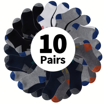 10 Pairs Of Men'S Trendy Breathable Crew Socks, Comfy Casual Soft Thermal Socks, Winter & Autumn