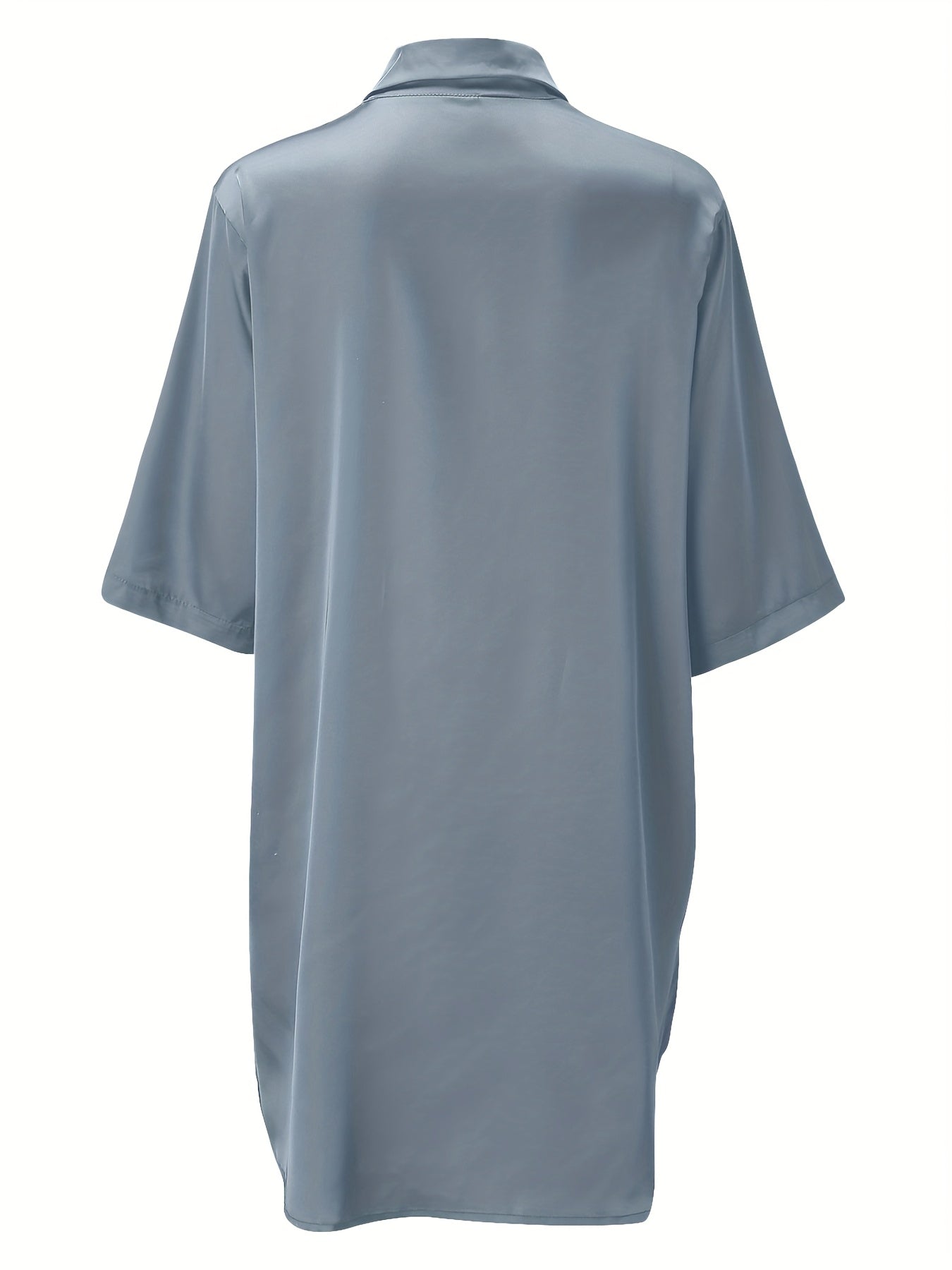 European And American Solid Color Sexy Shirt for Women Comfortable And Smooth Home Wear Long Pajamas