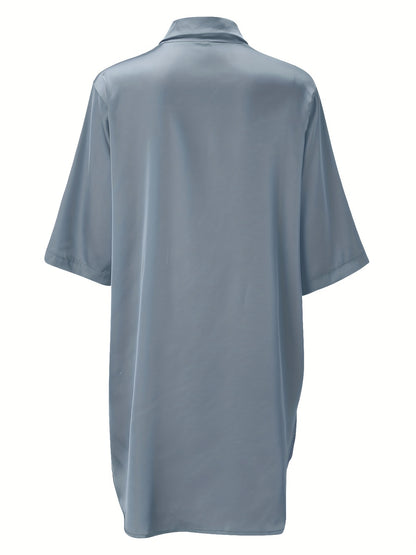 European And American Solid Color Sexy Shirt for Women Comfortable And Smooth Home Wear Long Pajamas