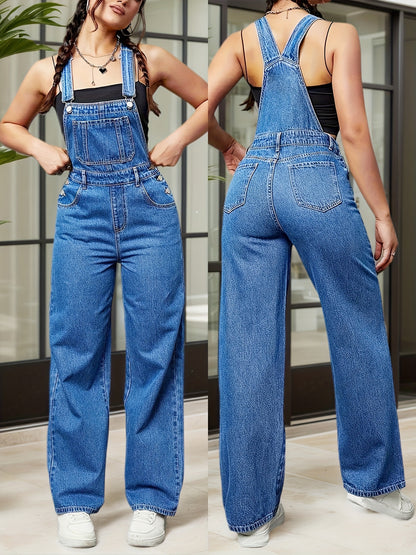 Women's Denim Overalls Jeans Loose Rompers Loose Rompers Pocket Women's Long Denim Overalls Loose Denim Overalls Loose Denim Overalls Jumpsuit
