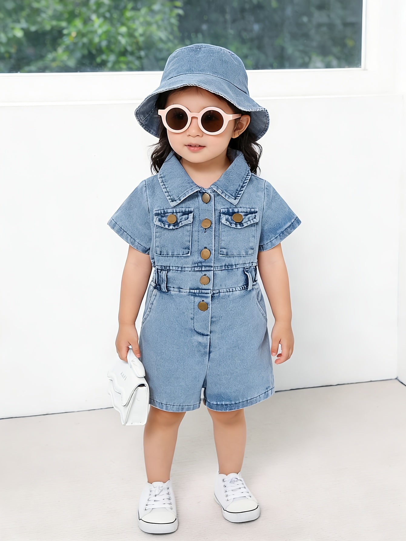 Baby Sky Blue Denim Utility Shorts - product view 11