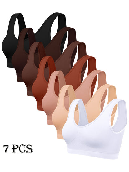 7pcs Women'S Seamless Sports Bra, Comfortable And Breathable Running Exercise Vest Bra, Women'S Underwear