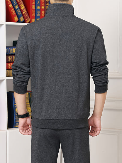 Spring and Autumn Men's Zipper Casual Suit, Casual Wear, Office Casual Attire, Zipper Suit, Stand Collar Design, Regular Fit, Easy Care Fabric, Professional Men, Transitional Season, Casual Occasions