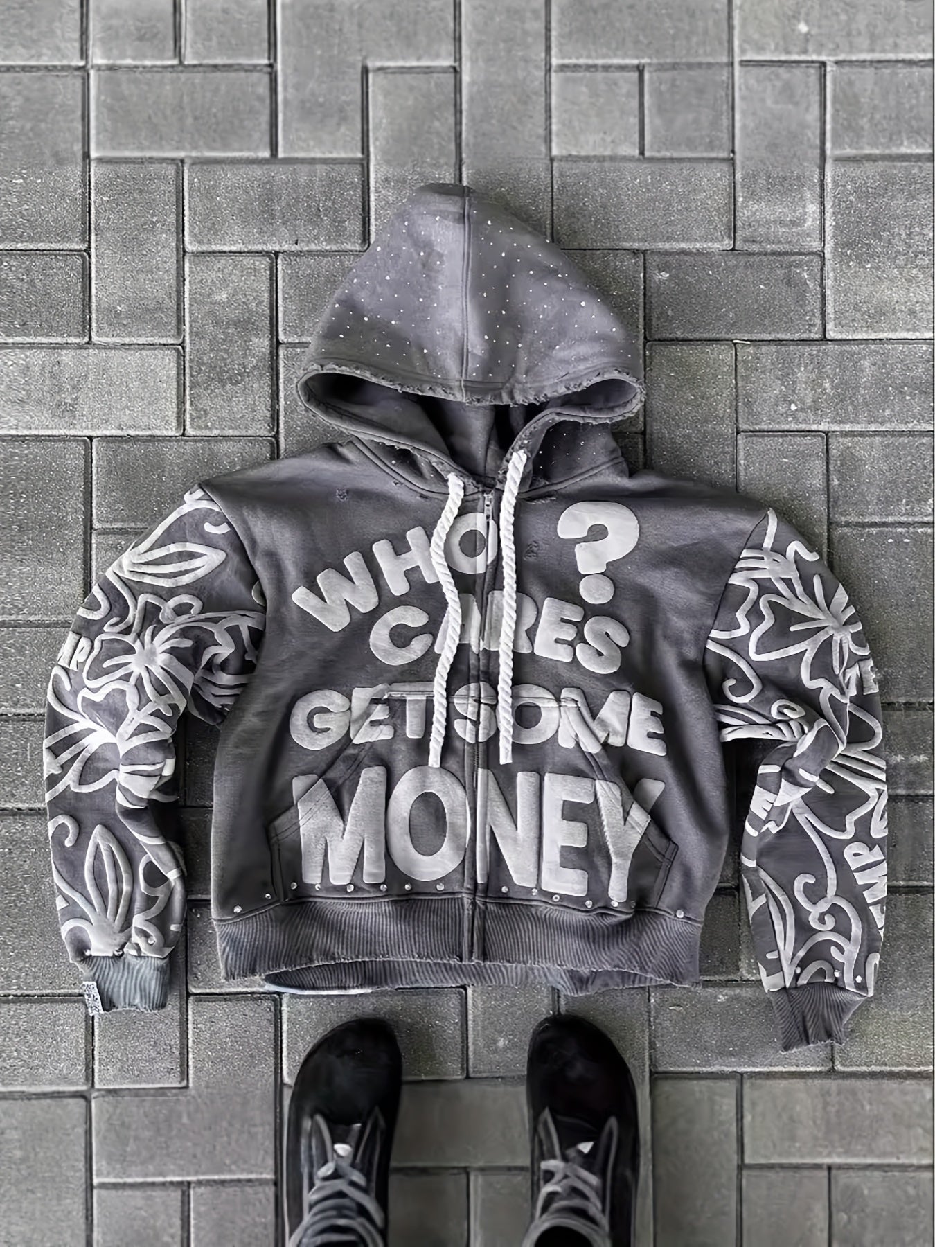 Couple Matching Y2K Letter Print Destroyed Hoodie | Unisex Oversized Zip Up Or Pullover Sweatshirt | Harajuku Hip Hop Streetwear Hoodie for Men And Women | Trendy Casual Autumn Winter Fashion Outerwear | Loose Fit Graphic Jacket Top