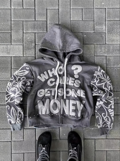 Couple Matching Y2K Letter Print Destroyed Hoodie | Unisex Oversized Zip Up Or Pullover Sweatshirt | Harajuku Hip Hop Streetwear Hoodie for Men And Women | Trendy Casual Autumn Winter Fashion Outerwear | Loose Fit Graphic Jacket Top
