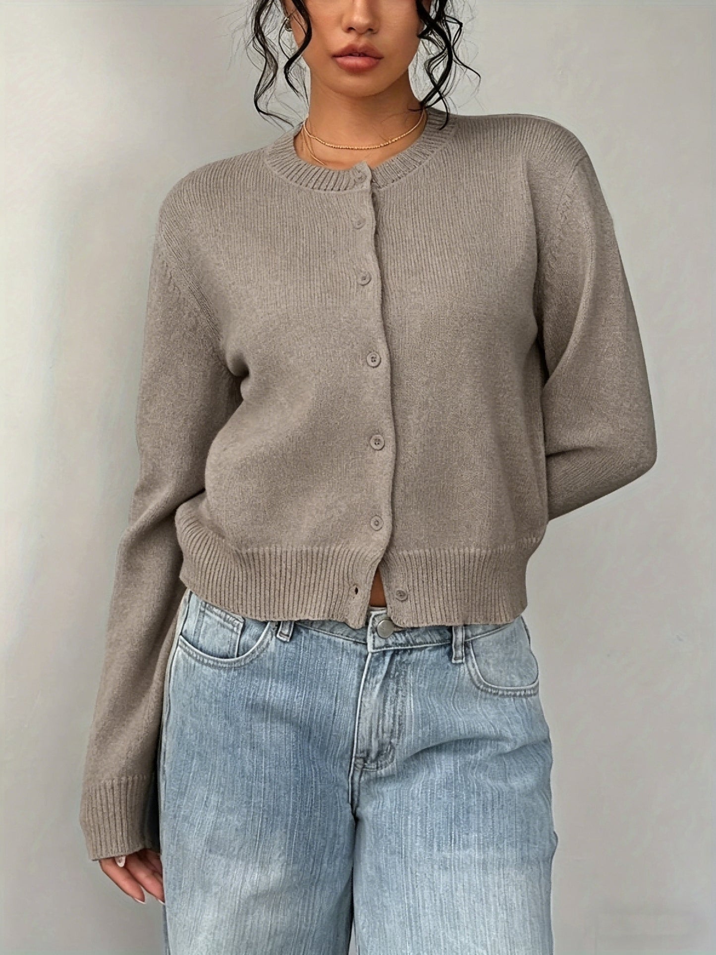 Womens Local Warehouse New Arrivals, Spring Autumn Round Neck Button Cardigan, Elegant Noble Ladies Cropped Long Sleeve Tops, Soft Slim Fit Casual Daily Outerwear, Ropa De Mujer Fashion Female Clothes Discount Promotion