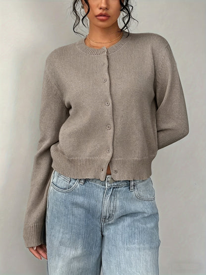 Womens Local Warehouse New Arrivals, Spring Autumn Round Neck Button Cardigan, Elegant Noble Ladies Cropped Long Sleeve Tops, Soft Slim Fit Casual Daily Outerwear, Ropa De Mujer Fashion Female Clothes Discount Promotion