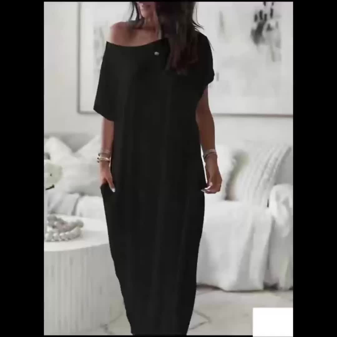 Relaxed Off-Shoulder Maxi Dress • Homebody-Themed Graphic Print • Suitable for Lounging, Outings, Or Gifting • Great Choice for New Year, Christmas, Valentine's Day, And More