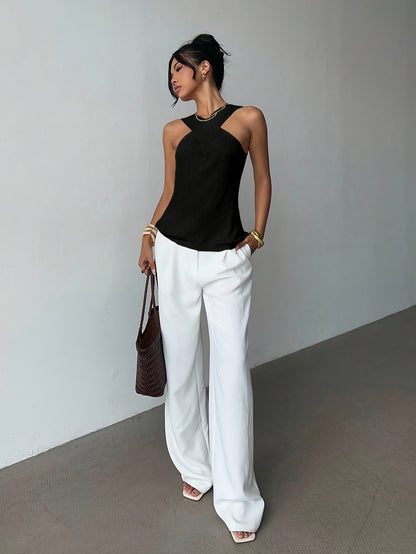 Casual, Niche Design, Crossover Neck Sweater, Summer Women'S Clothing, Sleeveless Top For Women.