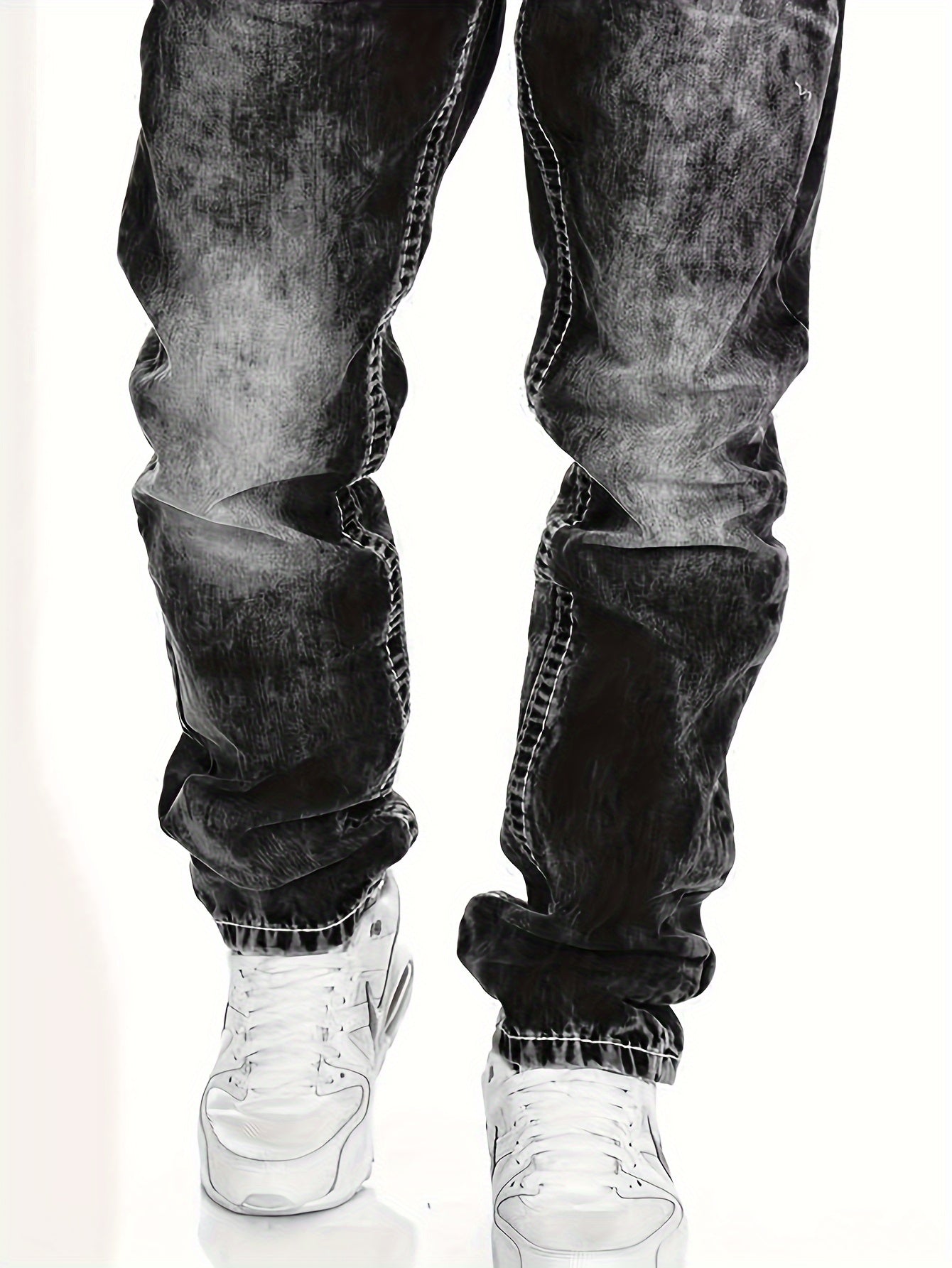 Men's Slim-Fit Straight-Leg Distressed American Snowflake Jeans - Vintage Wash Blue Denim Pants with Snowflake Pattern, Streetwear Style All-Season Casual Wear, Durable Fabric & Hand Washable