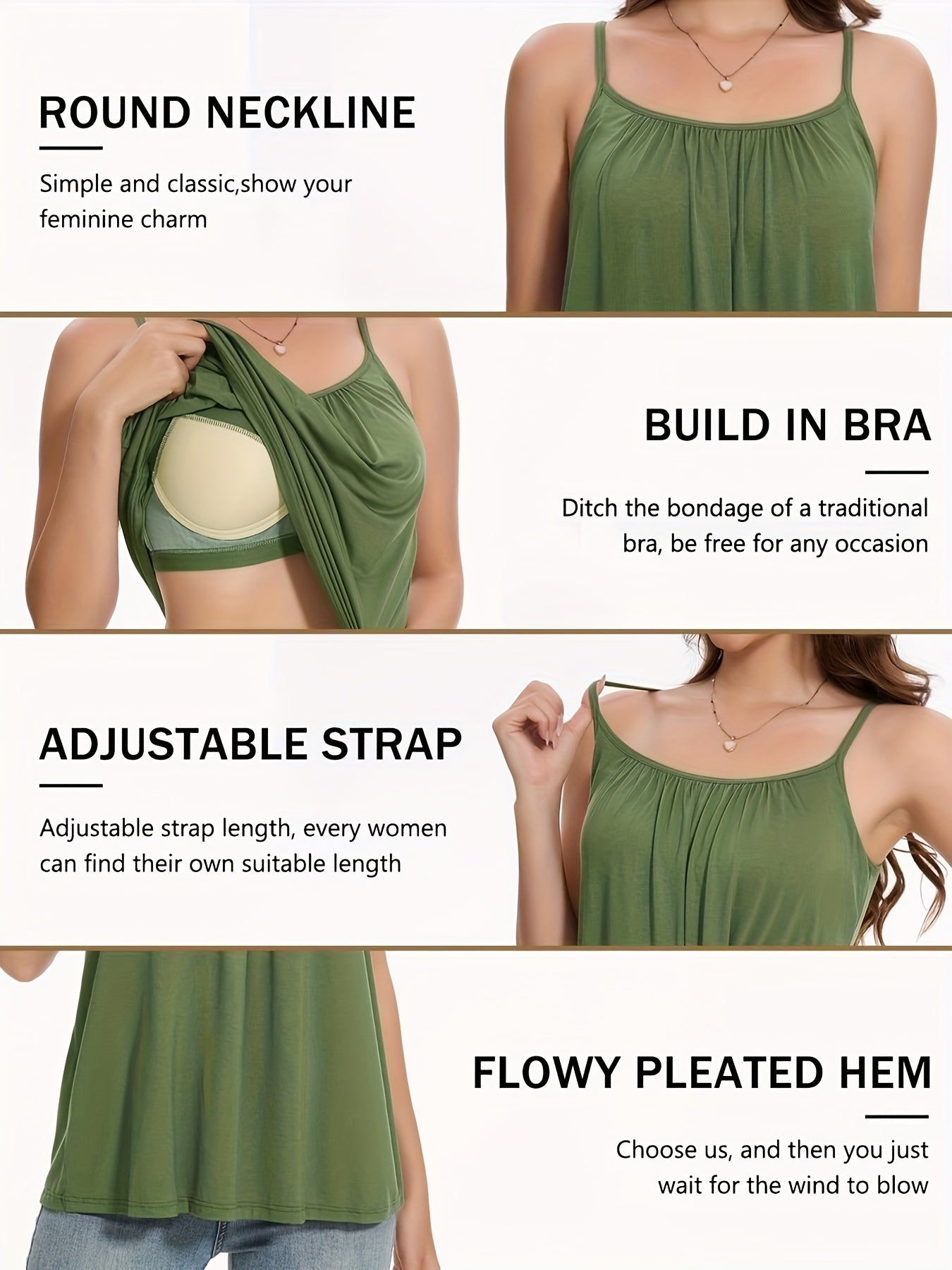Vislivin Summer Women'S Camisole Tops with Built-In Bra - Seamless Sleeveless Tank Tops, Soft Flowy Loose Fit Cami with Adjustable Spaghetti Straps, Comfy Elegant Blouse for Casual Wear