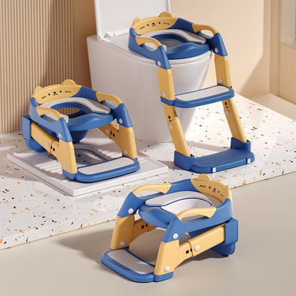 3-in-1 Potty Training Seat & Training Toilet & Potty Chair, Height Adjustable Toddler Toilet Seat for Kids Boys Girls, Foldable Potty Training Toilet with Splash Guard and Anti-Slip Steps