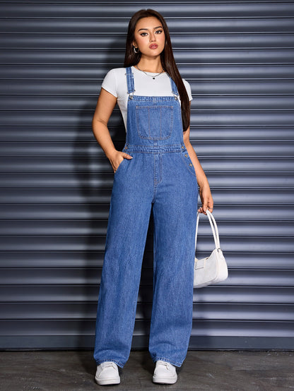 [Denim Wide Leg Jumpsuits] Womens Overalls Denim Straight Wide Leg Jeans Overall Loose Fit Bib Baggy Jean Jumpsuits Adjustable Straps