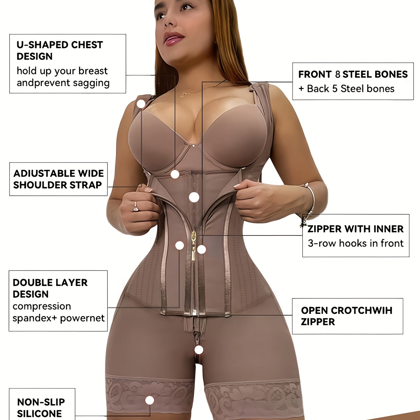 Colombian Style Shaping Waist Cincher Shapewear Tummy Control Body Shaper Postpartum Butt Lifter with Zipper Crotch