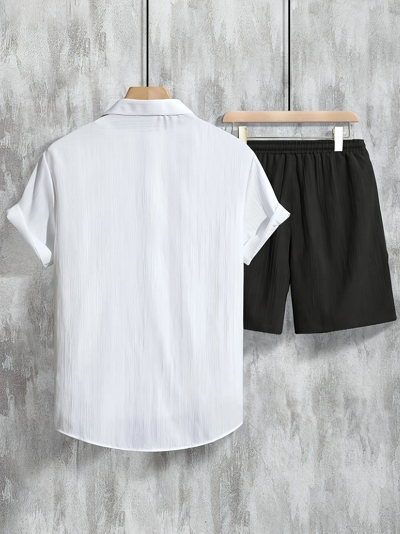 Set of 2pcs for Men Including a Solid Color Short Sleeve Shirt with a Single Button And Matching Pants, Perfect for Casual Wear