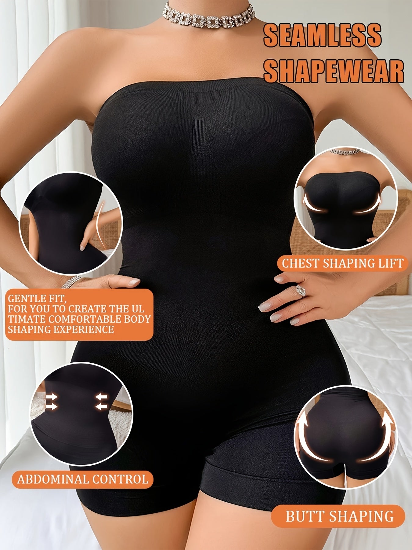Plus Size Women's Seamless Shapewear - Full Body Shaping, Belly Control & Hip Lift, High Elasticity No Padding Design, Elegant Solid Color, Machine Washable, All-Season Wear, Tummy Control Shapewear