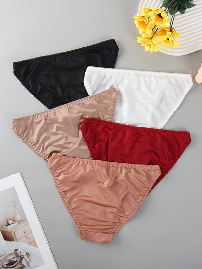 5pcs Women's Underwear Ice Seamless Low Waist Thin Belt Underwear V-shaped Solid Color Underwear