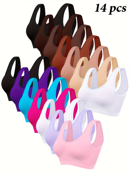 14pcs Set Of Women's Sports Bra, Breathable Single-layer Without Breast Pads, Sports Bra, Women's Comfortable Seamless Vest Style Bra