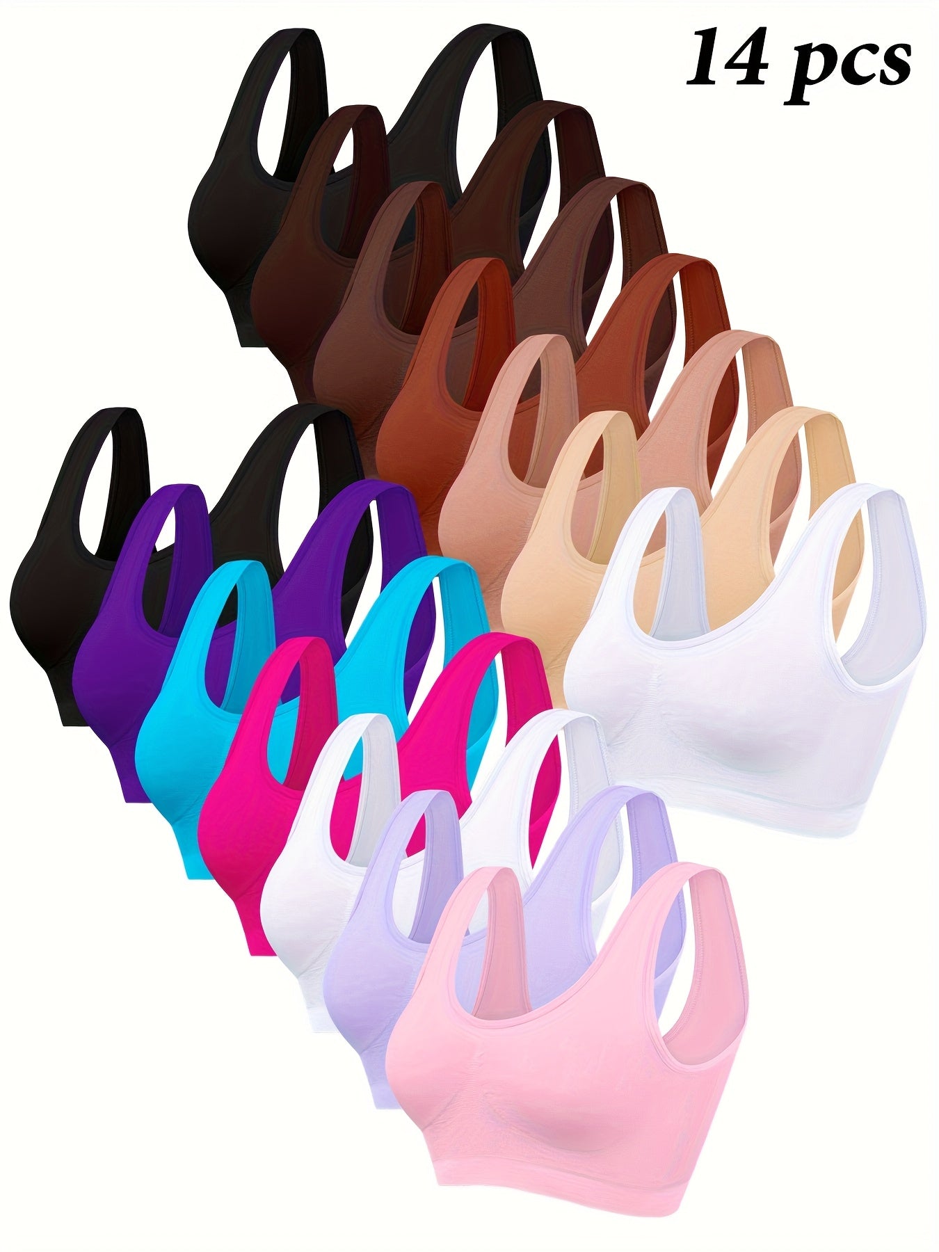 14pcs Set Of Women's Sports Bra, Breathable Single-layer Without Breast Pads, Sports Bra, Women's Comfortable Seamless Vest Style Bra