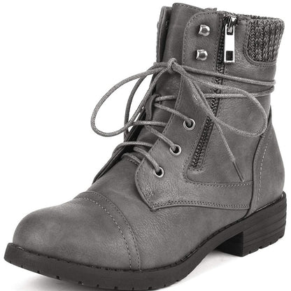 Women's Lace Up Combat boots Winter Warm Ankle Booties Short Boot