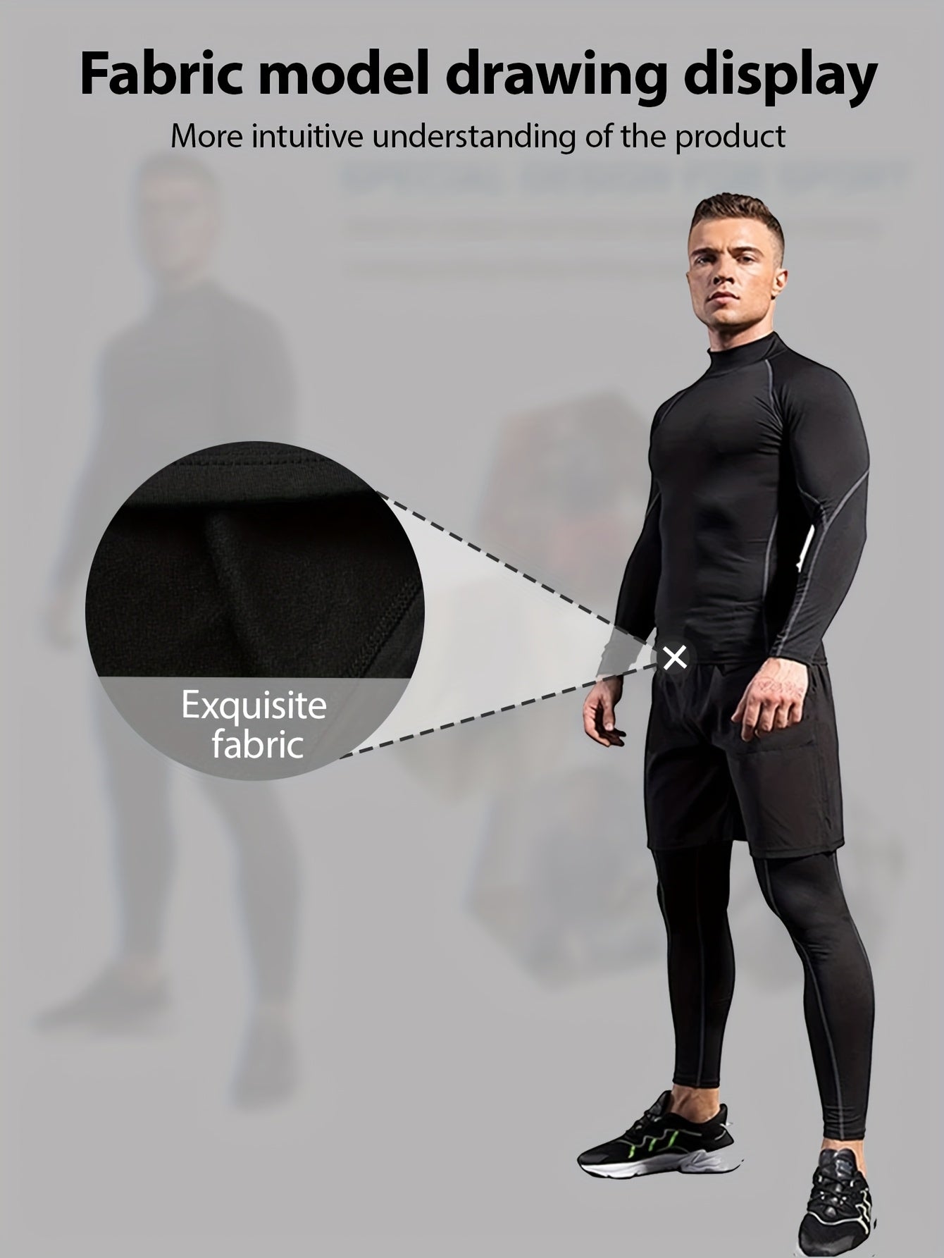 5 Breathable Quick-Dry Men'S Compression Long Sleeve Sportswear - High Stretch Polyester Blend Round Neck Top, Suitable for Running, Basketball, Gym and Casual Wear, Gym Shirt