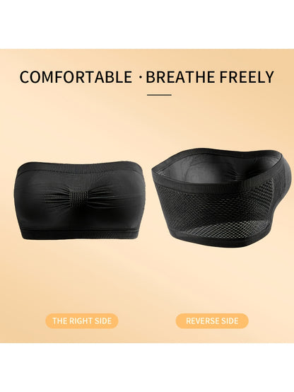 5pcs Women's Strapless Push Up Bandeau Bra - Wireless Seamless No-Underwire Suitable for Daily Layering, Cropped Breathable Comfort Bra with Medium Lift, Solid Color No-Pad for Casual Wear & Strapless Outfits