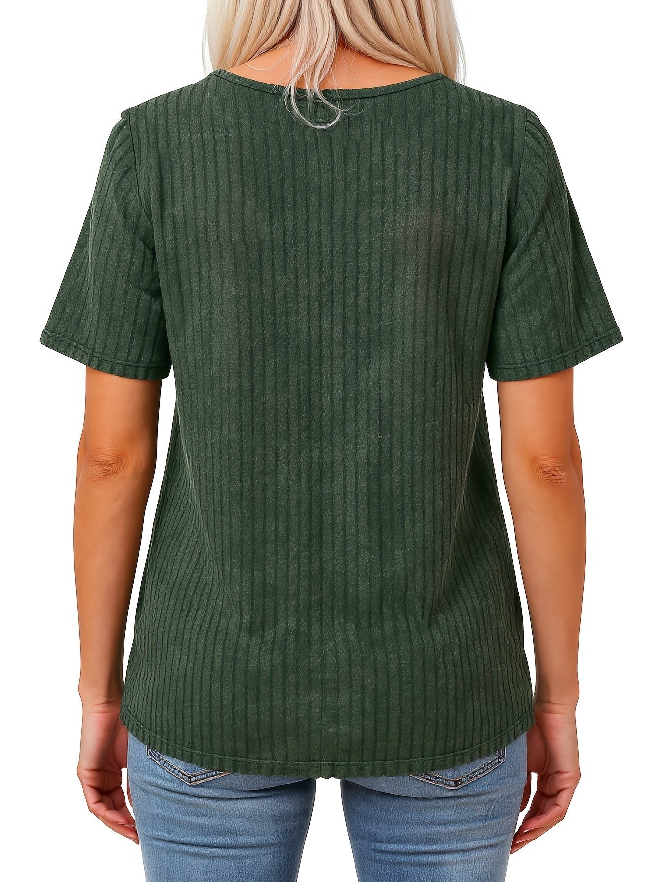 Ladies' Comfortable Top, Elegant Loose Basic Shirt, V-neck Pleated T-shirt, Casual Short-sleeved Pullover