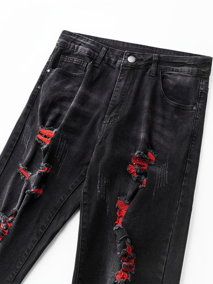 Men's Jeans Slim Stretch Hole Long Pants