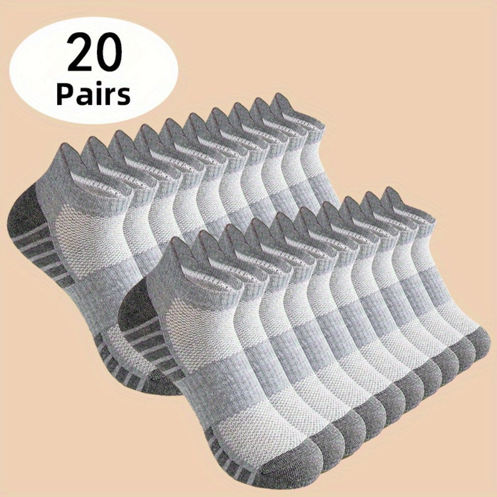 Men's Solid Color Ankle Socks - 20-Pair Pack