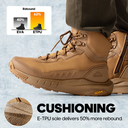 Men's Tactical Hiking Boot Lightweight Cushion Sole Boots for Work All Day Side Zipper Motorcycle Combat Boot 8 Inches