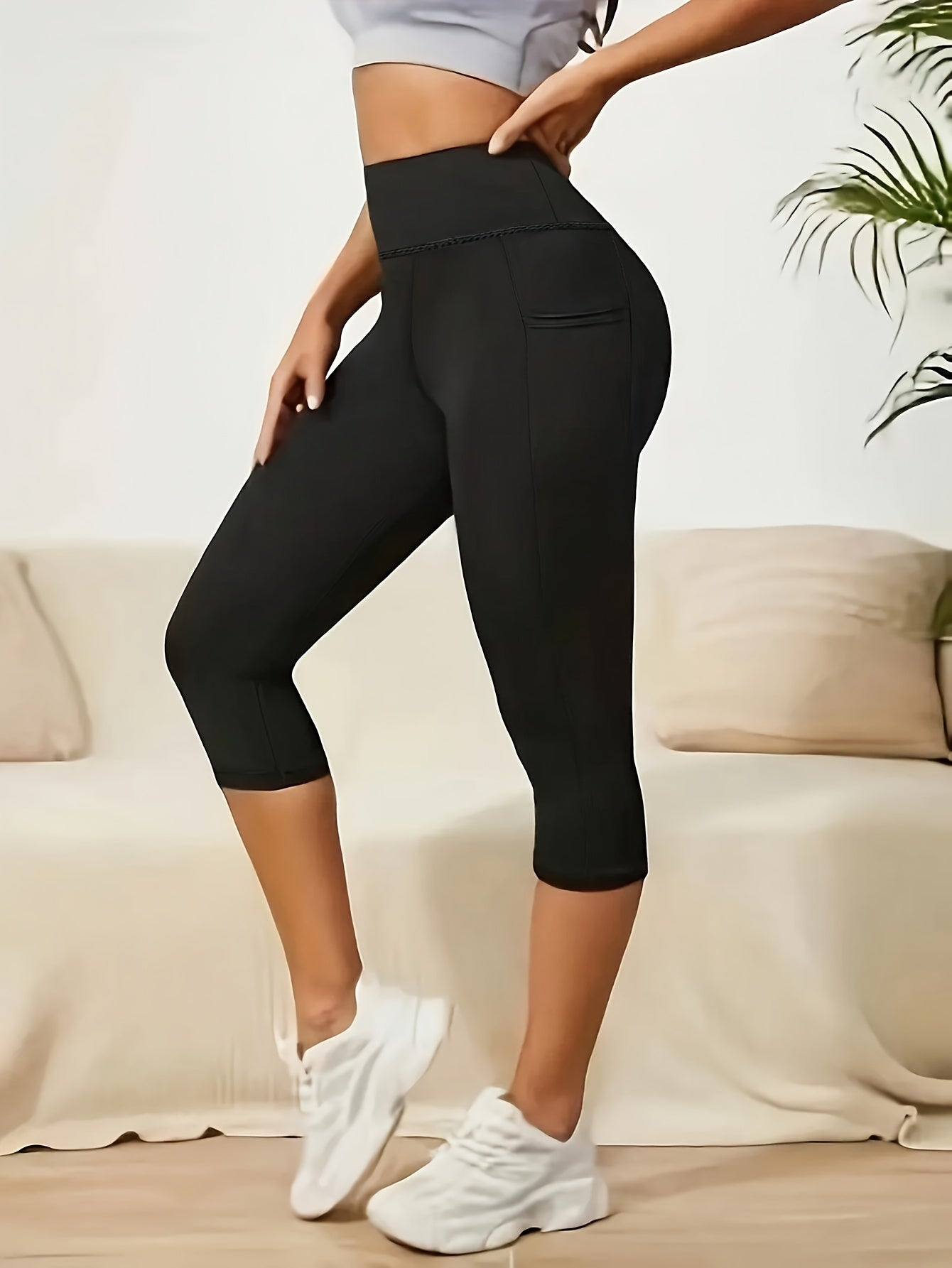 Women'S Capri Yoga Pants with Pockets Essential High-Waisted Leggings for Workout
