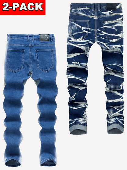 2-Pair Men's Slim Jeans, Stretch Comfort Fit, Vintage And Washed Denim Styles, Must-Have