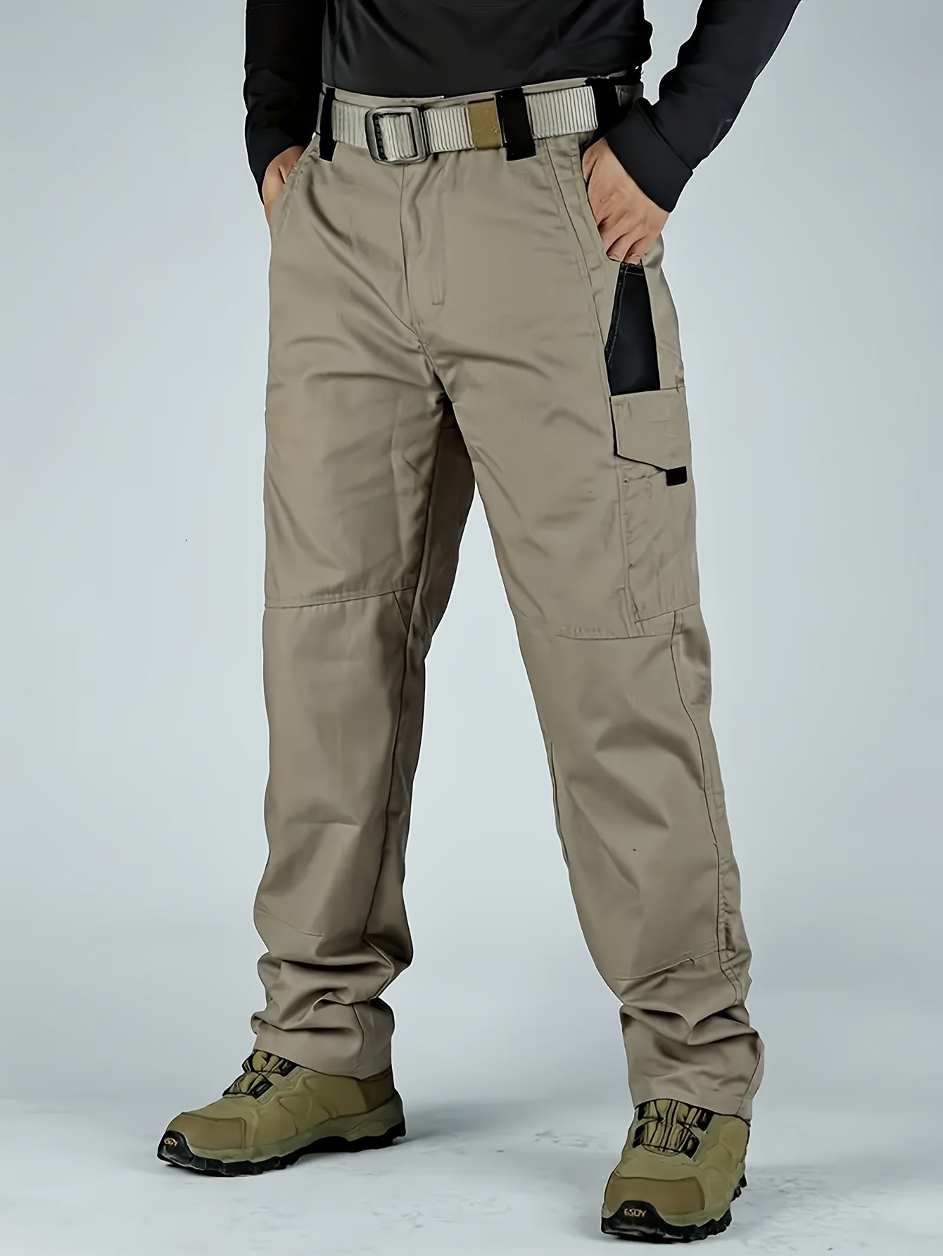 2pcs Men'S Tactical Pants - Heavy-Duty, Adjustable Belt & Multi-Pocket Design, Durable Outdoor Pants For Hiking, Hunting, Climbing, Casual Wear