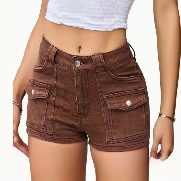 Stretchy Multi-Pocket Denim Shorts for Women | High-Waisted Summer Casual Shorts with Versatile Style