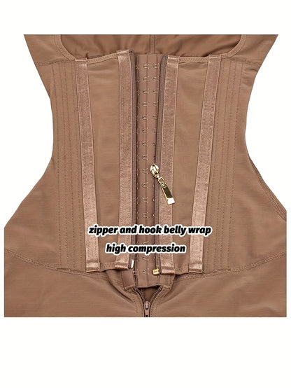 Women Plus Size 2in 1 Tummy Control Shapewear Bodysuit, Fajas Shapewear.adjust Hooks And Zipper Abdomen Trimmer Shapewear