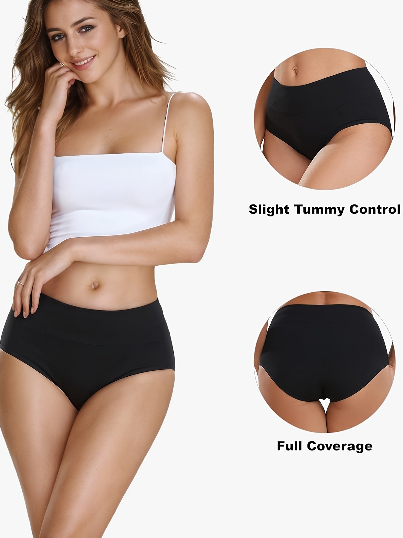 5pcs High Waist Solid Color Briefs, Comfy, Soft, Breathable, Stretchy And Elegant Lingeries for Women