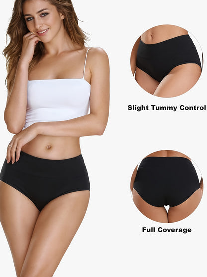 5pcs High Waist Solid Color Briefs, Comfy, Soft, Breathable, Stretchy And Elegant Lingeries for Women