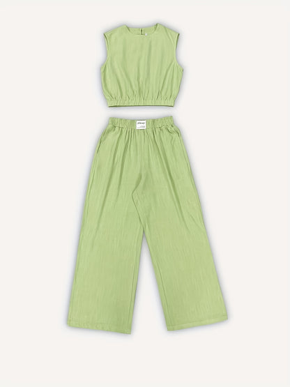 Women's Solid Color Loose Sleeveless Round Neck Wide Leg Pants Set 2pcs, Spring/Summer Casual Vibrant Cow Color Elastic Waist Straight Pants Set, Summer Comfortable Non-Formal Clothing Set