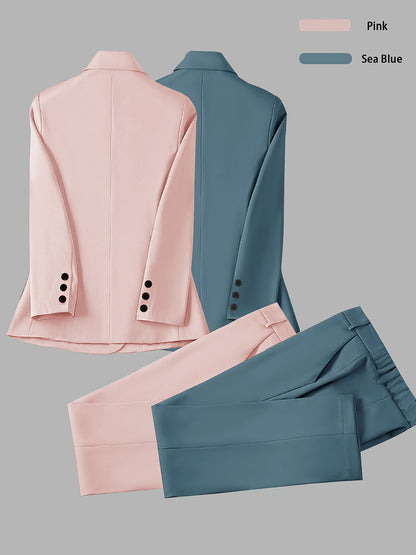 Elegant Women's Suit Set, Fashionable Business Style Solid Color Professional Blazer and Trousers 4pcs Set