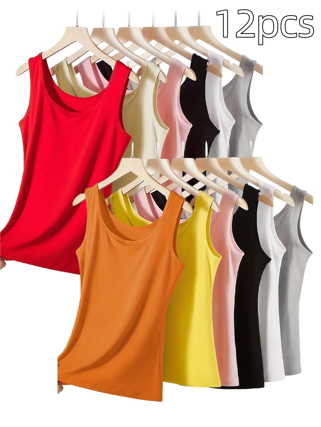 12pcs Women's Sleeveless Blouses & - Solid Color -Chic Sleeveless Shirts, Sleeveless Vest for Layering, Full Color Palette ( Neutrals to Tones) - Breathable Machine-Washable Casual Wear for Home & Outfits, Versatile