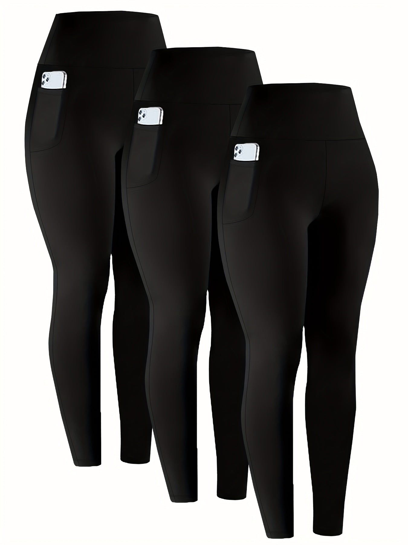 3 Pack Super Soft Leggings with Pockets for Women, High Waisted Tummy Control Workout Yoga Running Pants Leggings