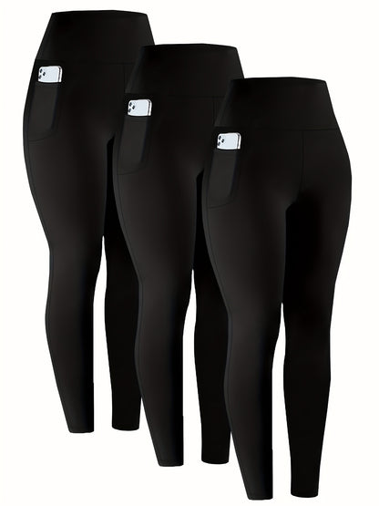 3 Pack Super Soft Leggings with Pockets for Women, High Waisted Tummy Control Workout Yoga Running Pants Leggings
