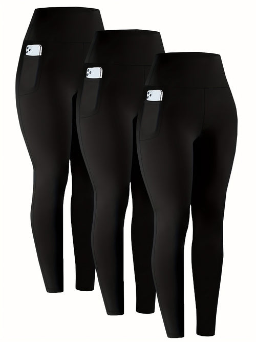 3 Pack Super Soft Leggings with Pockets for Women, High Waisted Tummy Control Workout Yoga Running Pants Leggings
