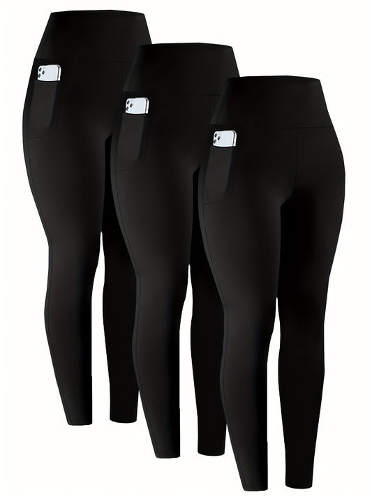 3 Pack Super Soft Leggings with Pockets for Women, High Waisted Tummy Control Workout Yoga Running Pants Leggings
