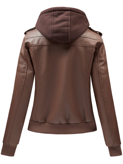 Women'S Faux Leather Jacket Hooded Autumn And Winter Faux Leather Jacket Women'S Faux Leather Jacket