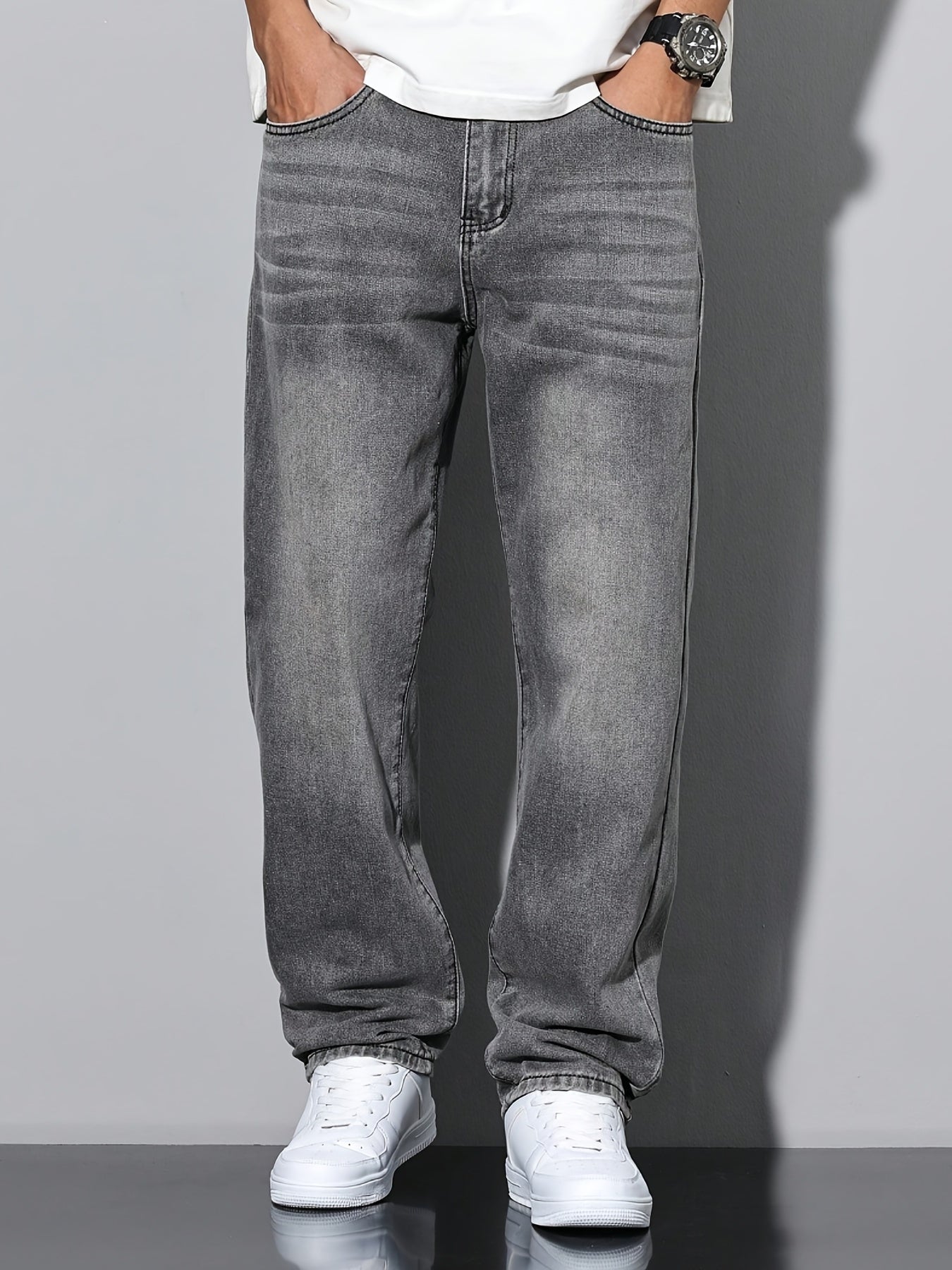 Trendy Grey Stretch Jeans for Men