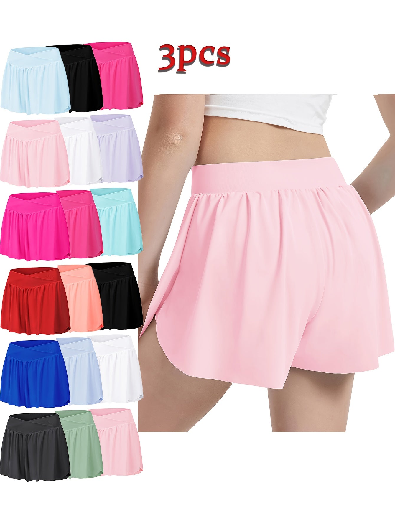 [2-In-1 Style Shorts] Set of 3 EXARUS Girls' Cross Shorts with Butterfly Design for Cheer And Dance, 2-In-1 Style with Pocket, Suitable for Ages 6 to 14 for Sports And Running