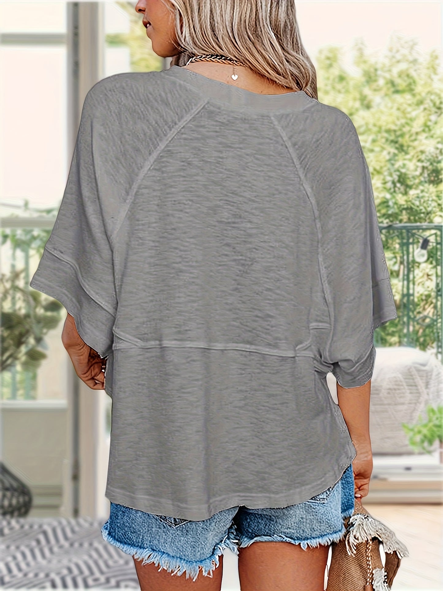 Women'S Summer Casual Crewneck Batwing Half Sleeve T-Shirts Solid Color Loose Fit Cute Basic Flowy Tops Tees Blouses